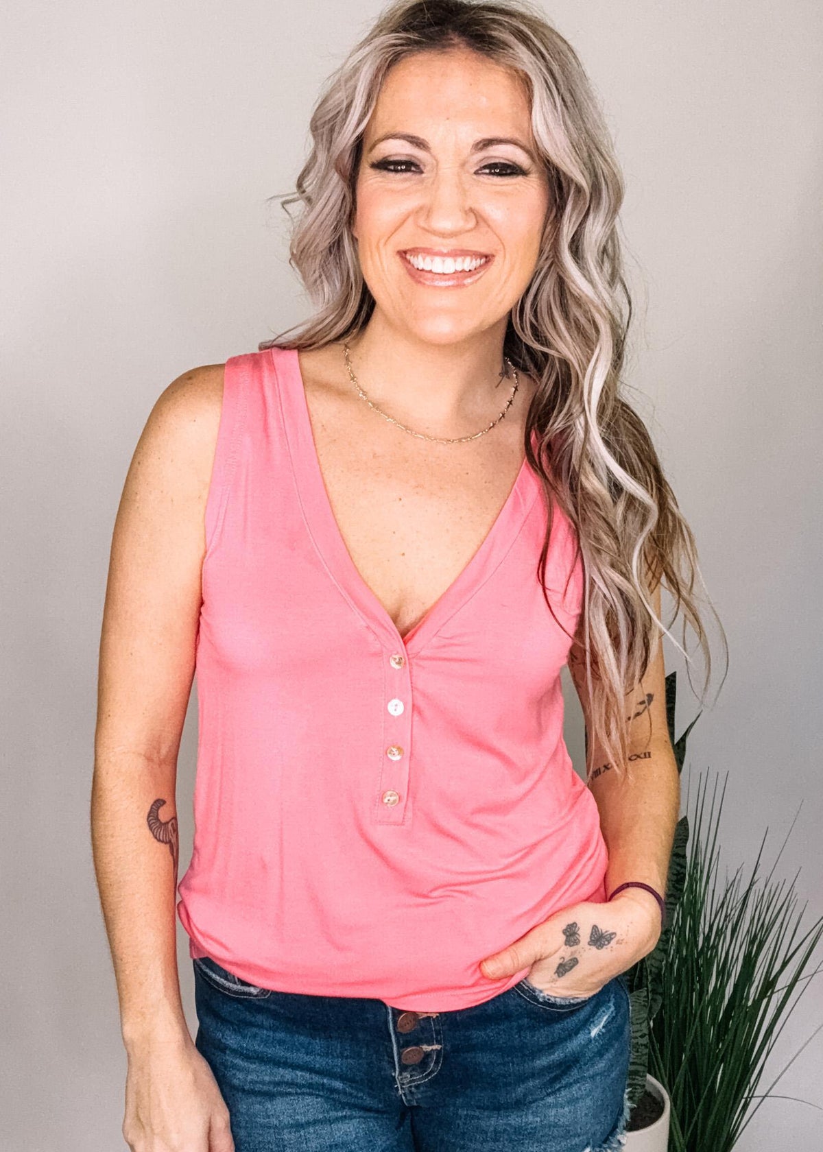 Sleeveless Top with Front Buttons