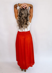 Marsala High Rise Smocked Waistband Maxi Skirt