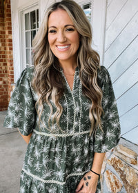 Olive Midi Dress with Contrast Binding