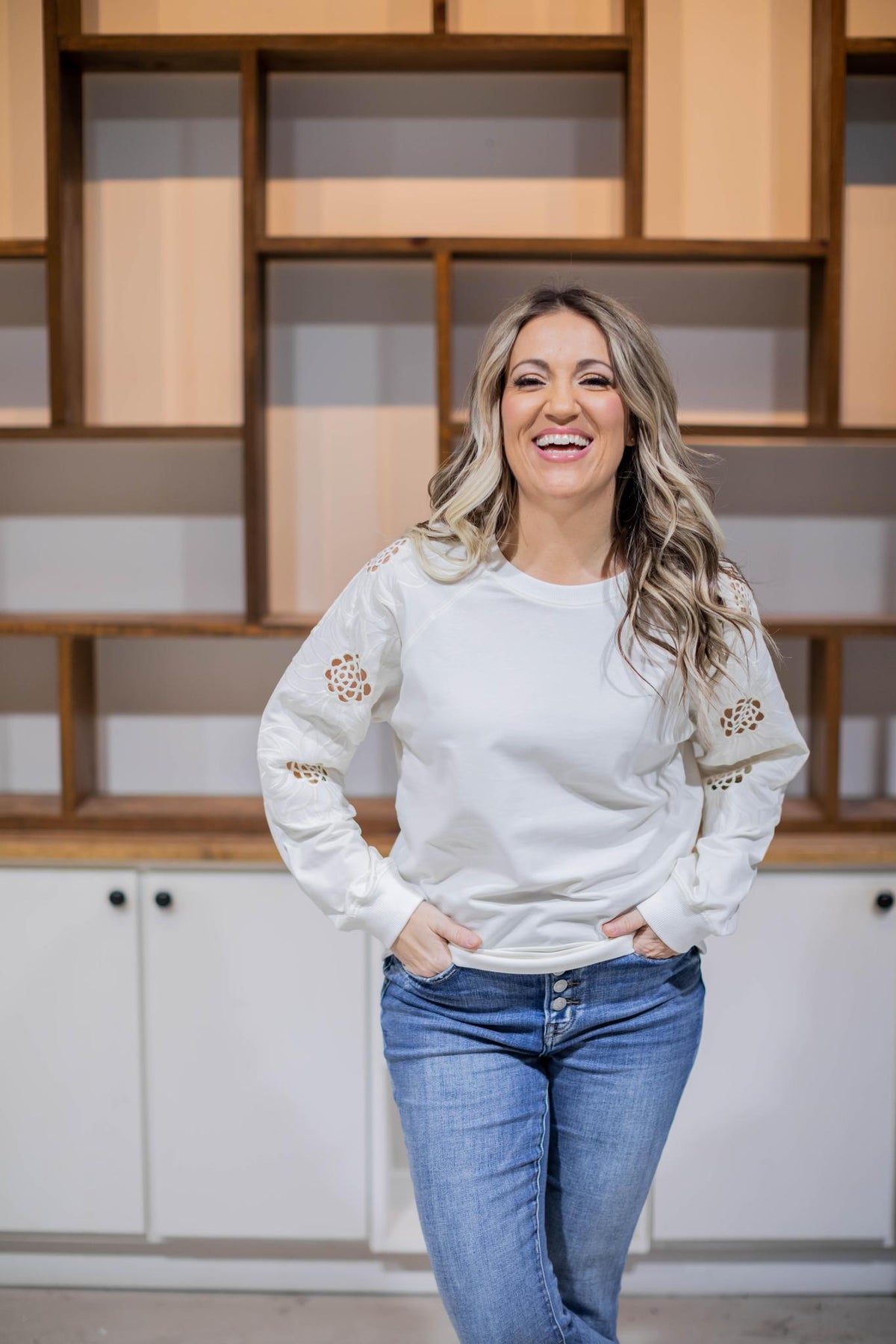 White Lace Sleeve Pullover