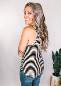 Black and Oatmeal Ribbed Stripe Tank Top