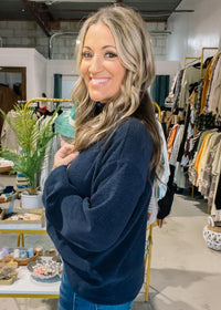 Navy Mock Neck Oversized Top