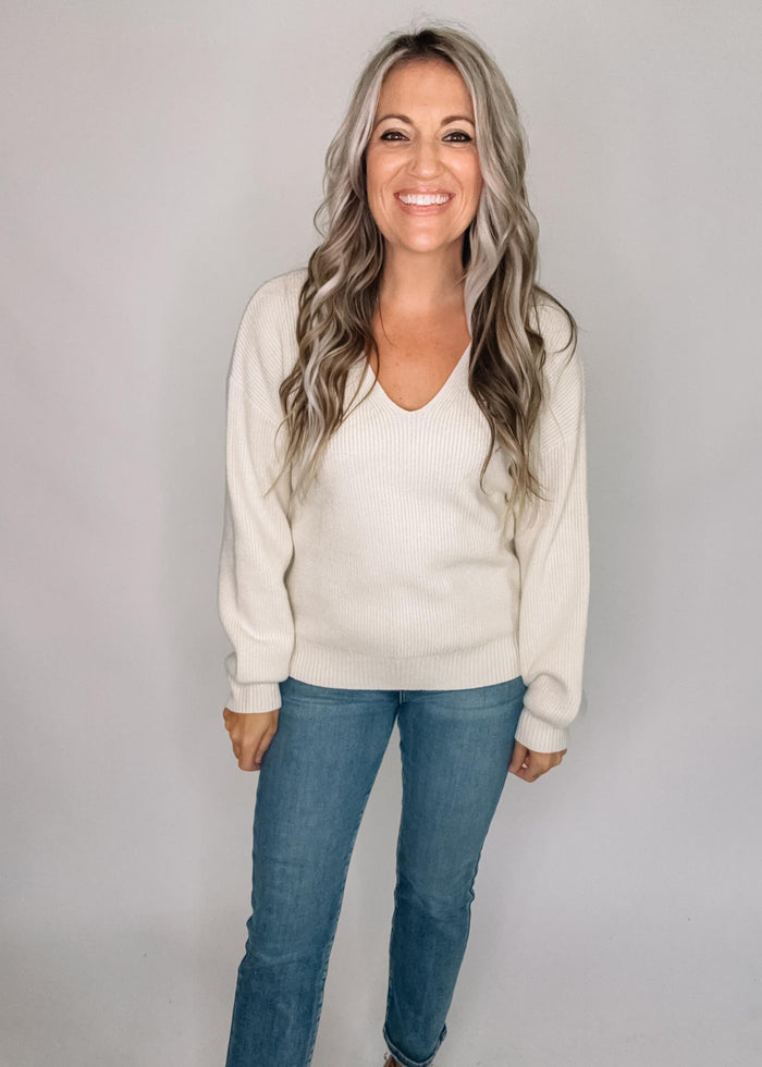 Drop Shoulder Back Bow Tie Sweater