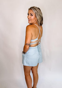Denim Lace Back Romper
