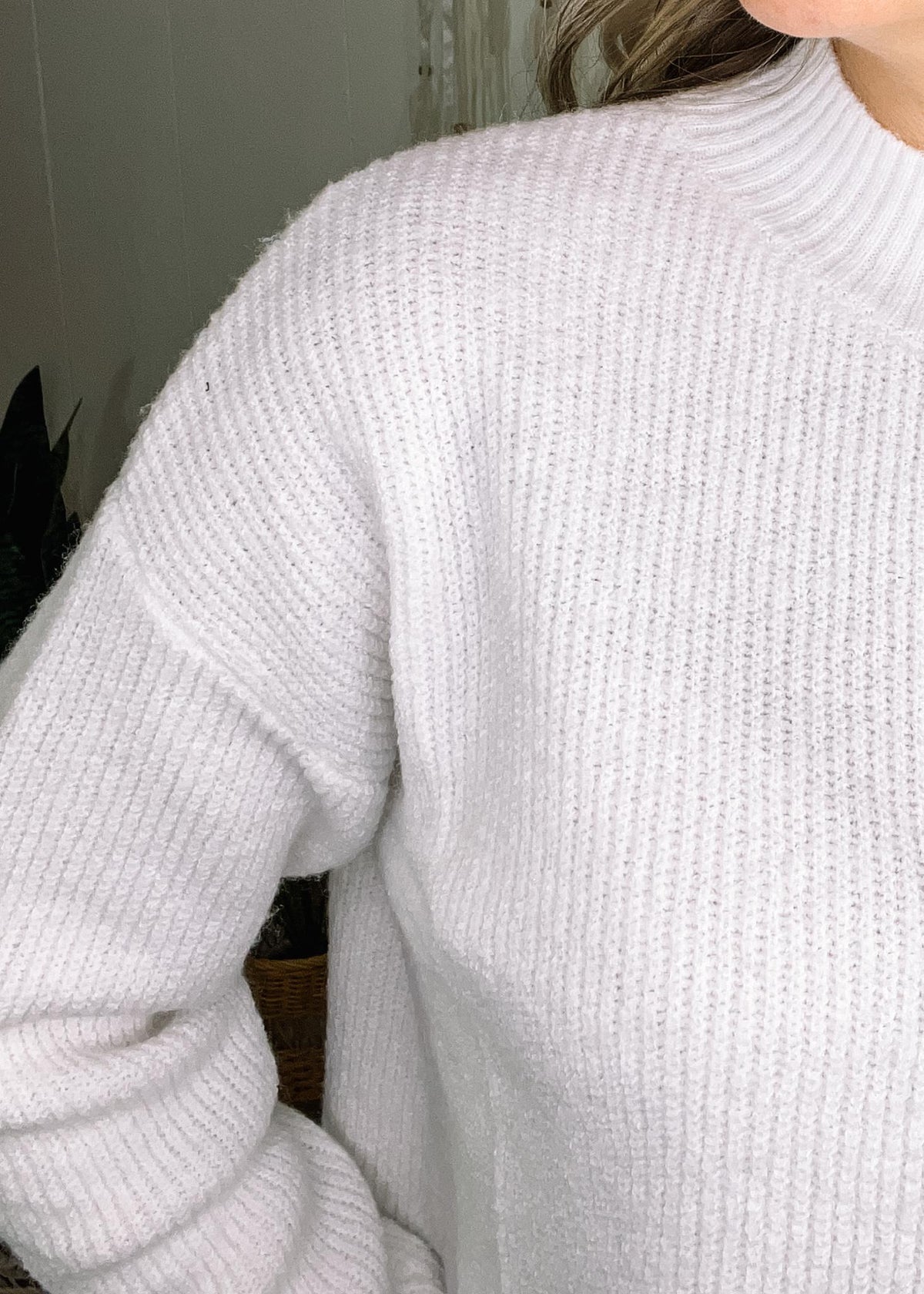 Mossy Knit Oversized Mock Neck Midi Sweater