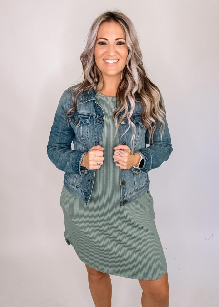 Olive Ribbed Mini Dress