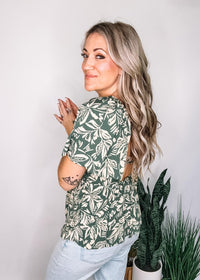 Green Strappy Back Printed Blouse