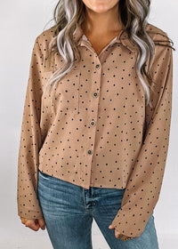 Mocha and Black Polka Dot Midi Button Down