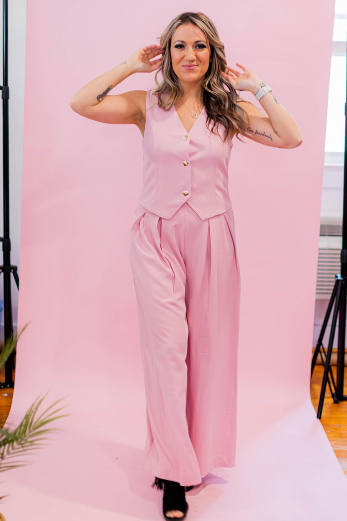 Misty Pink Zipper Back Wide Leg Pants