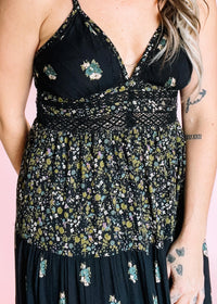 Black Mini Floral Double Strap Maxi Dress