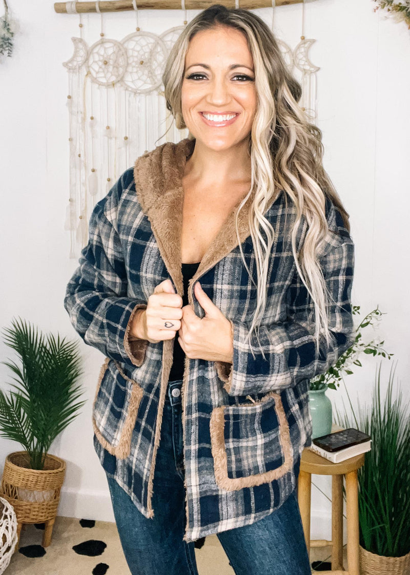 Reversible Flannel Teddy Bear Hoodie