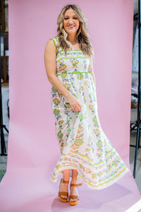 Green Printed Strappy Maxi