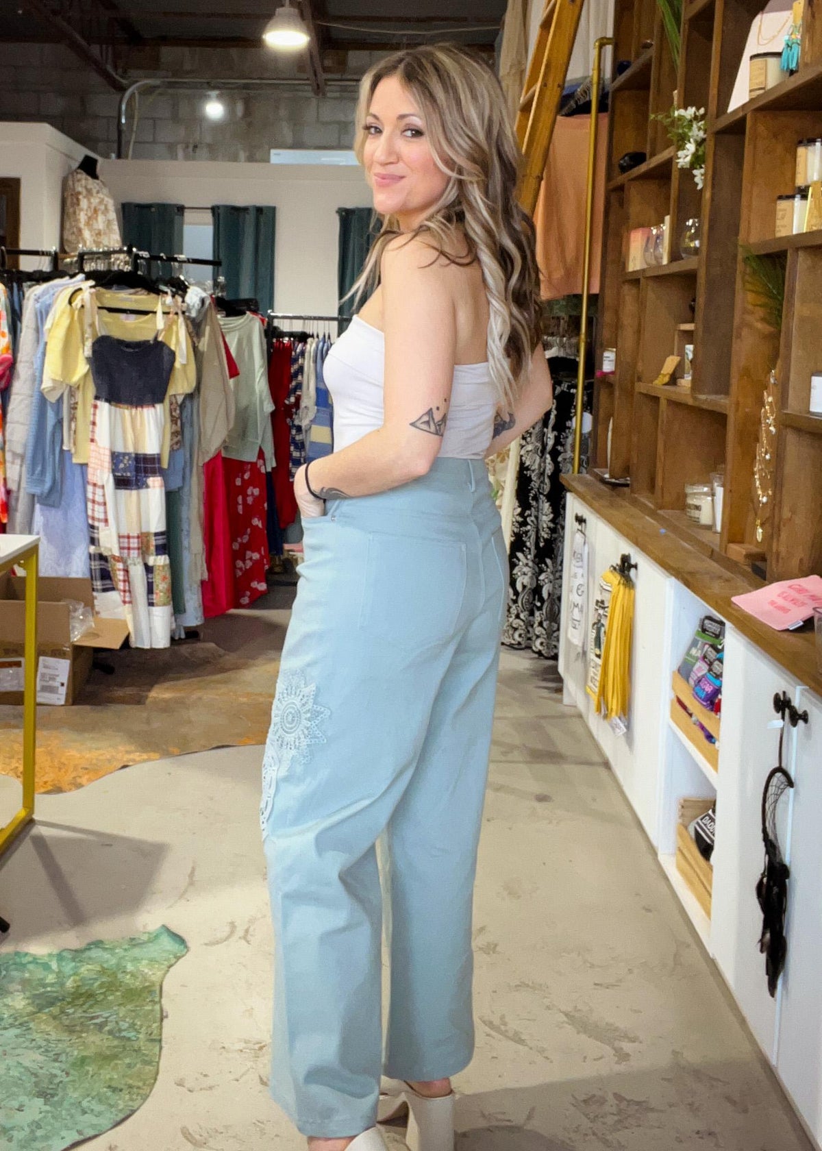 Seafoam Crochet Detail Pant