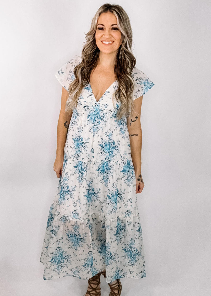 Floral Midi Dress with Tie Back Detail