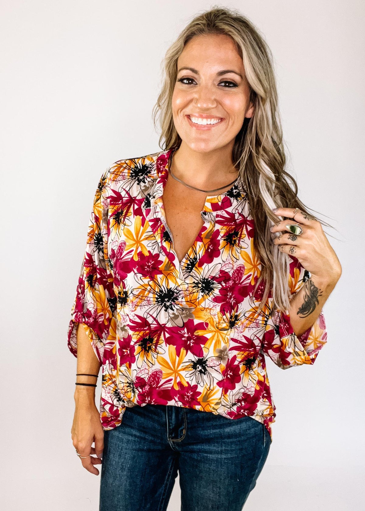 Golden Fuchsia Floral Top