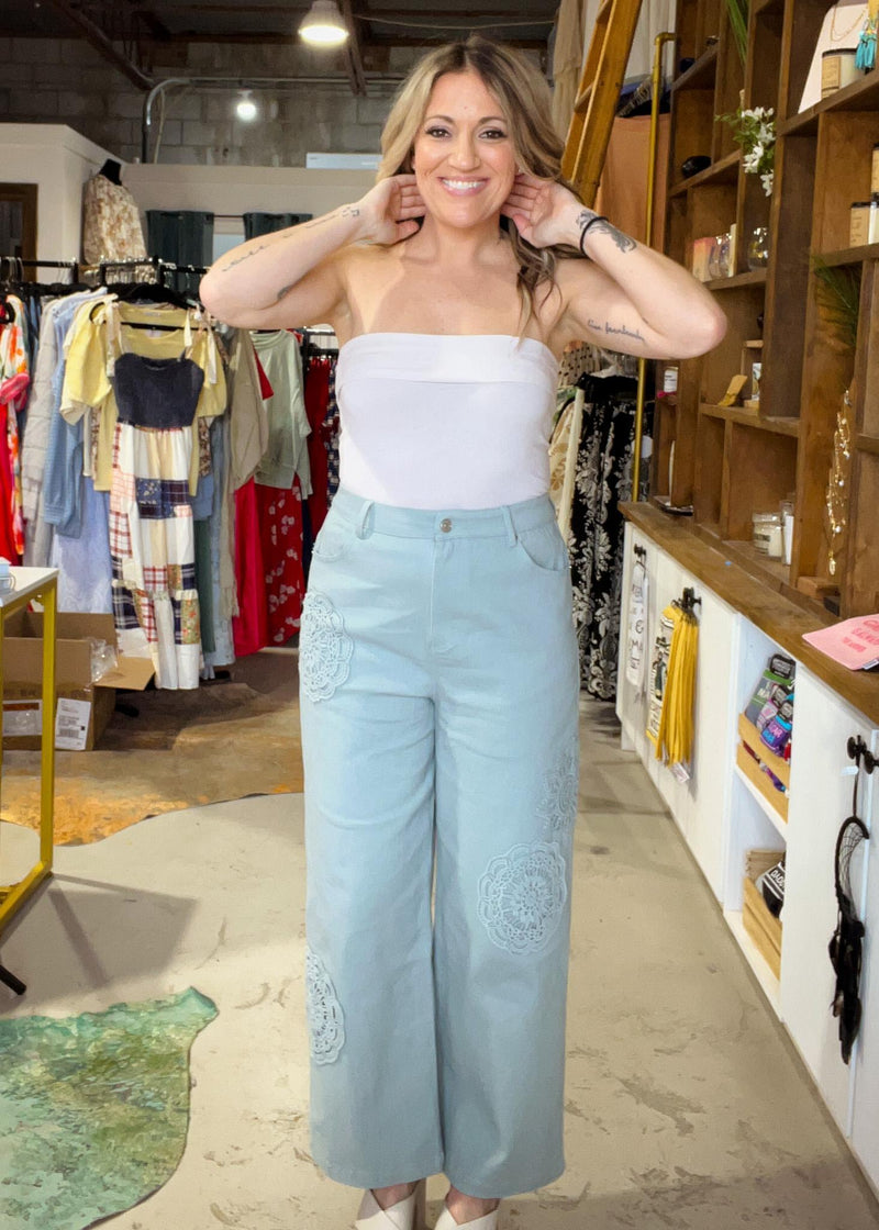 Seafoam Crochet Detail Pant