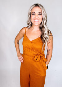 Mocha Adjustable Strap Surplice Jumpsuit