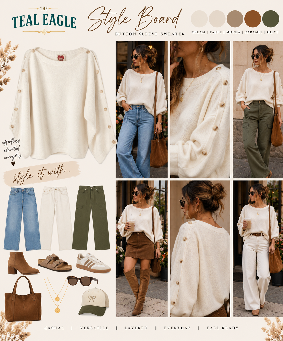 Dolman Knit Sweater with Button Detail