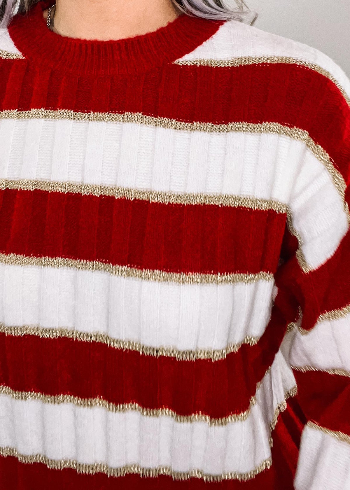 Red White Gold Stripe Holiday Knit