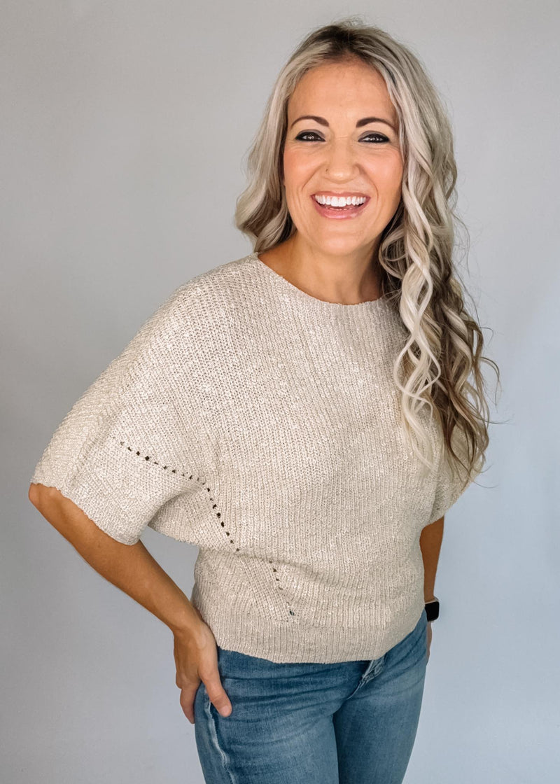 Textured Half Dolman Knit Top