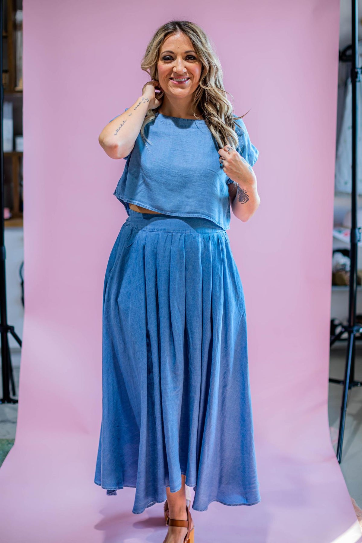 Chambray Midi Set- Top and Skirt
