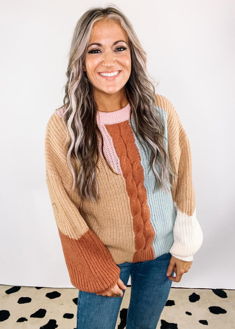 Blush Mix Color Block Cozy Knit sweater