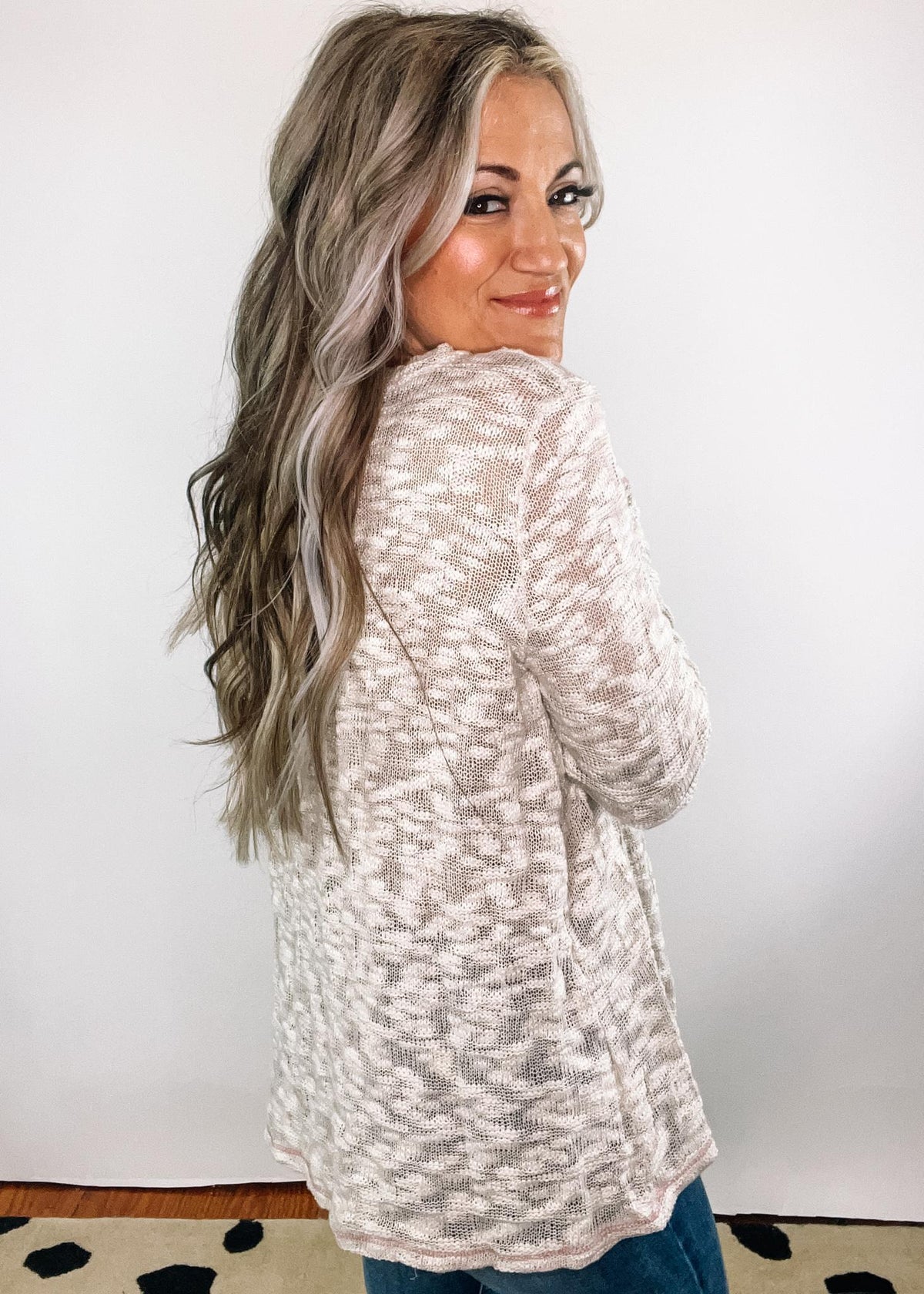 Taupe Textured Sweater with Stitch Detail