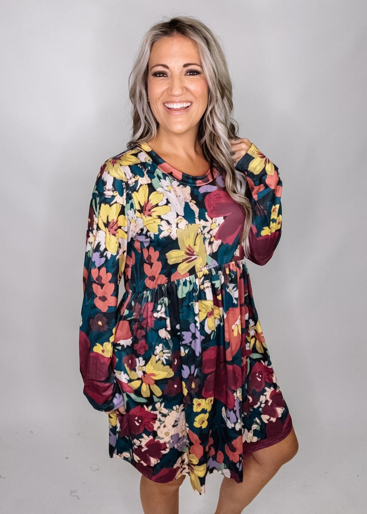 Blue Floral Babydoll Dress