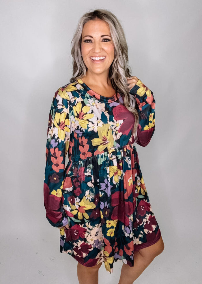 Blue Floral Babydoll Dress