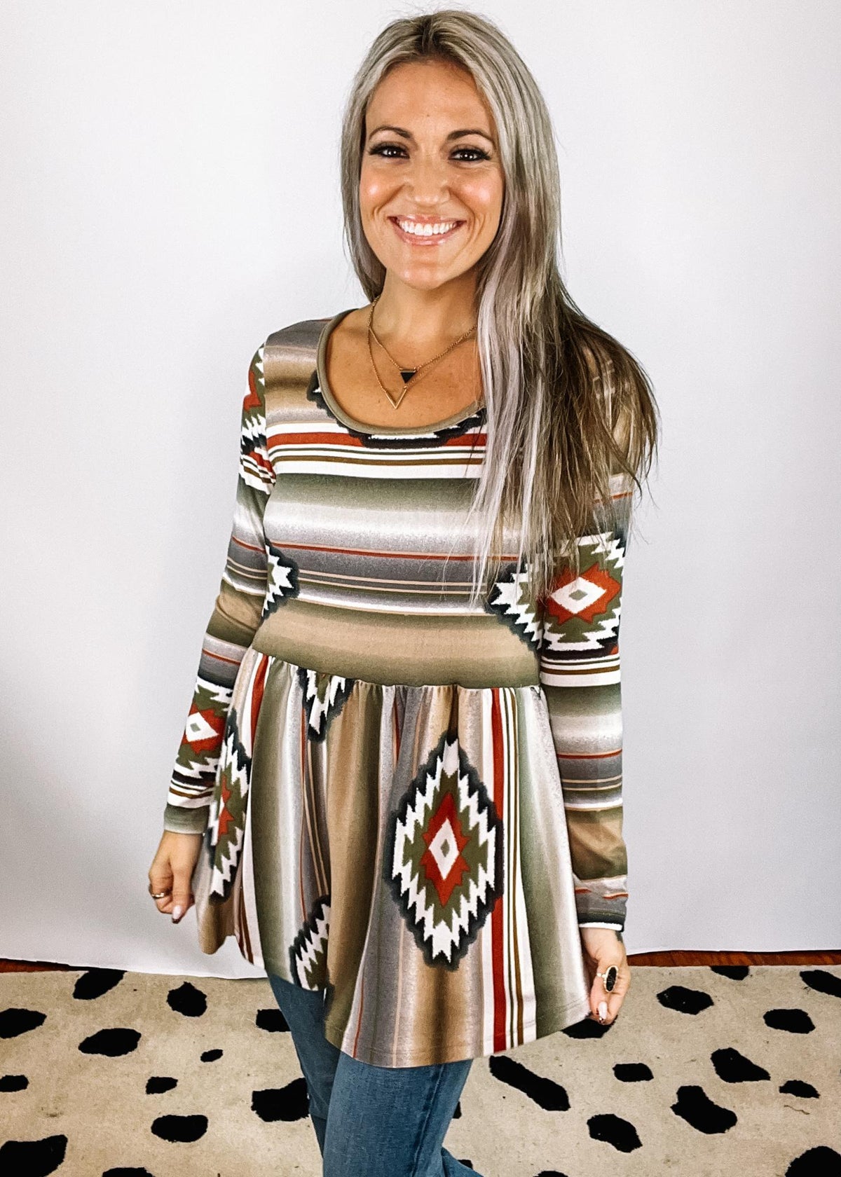 Olive Aztec Print Babydoll