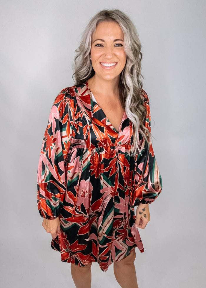 Black Floral Blouse Dress