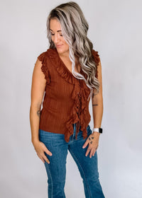 Terra Cotta Ruffle Tie Front Tank