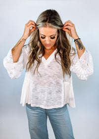 Relaxed Fit Flare Sleeve Top with Lace Detail