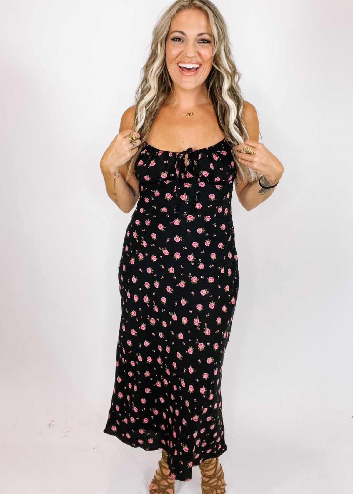 Rose Floral Midi SlIp Dress