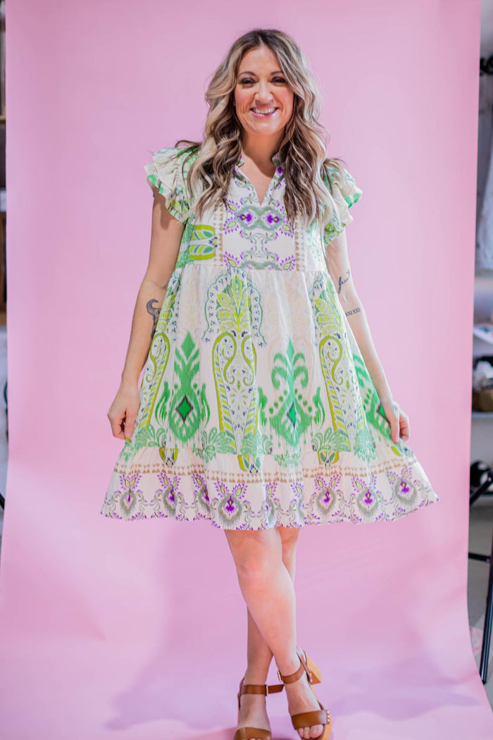 Island Green Mix Print Mini Dress