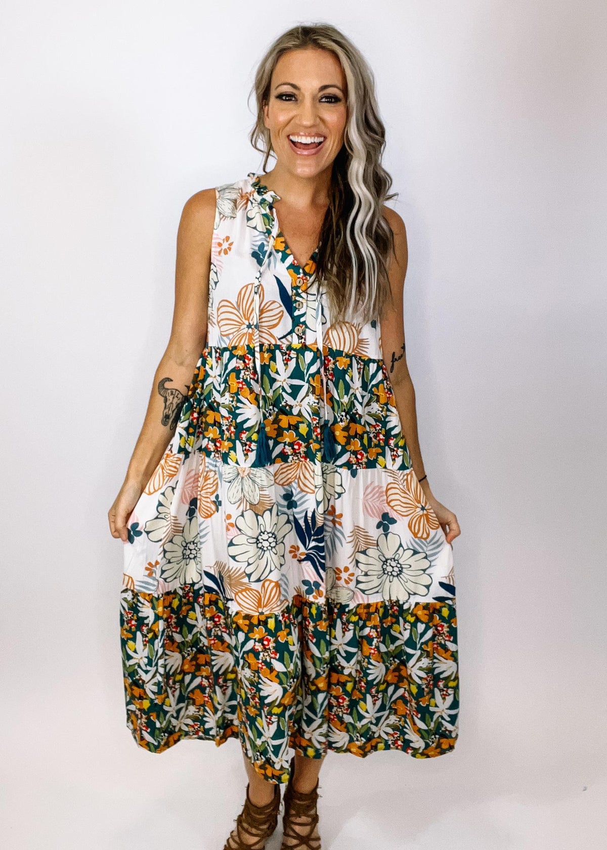 Tropical Mixed Print Summer Dress