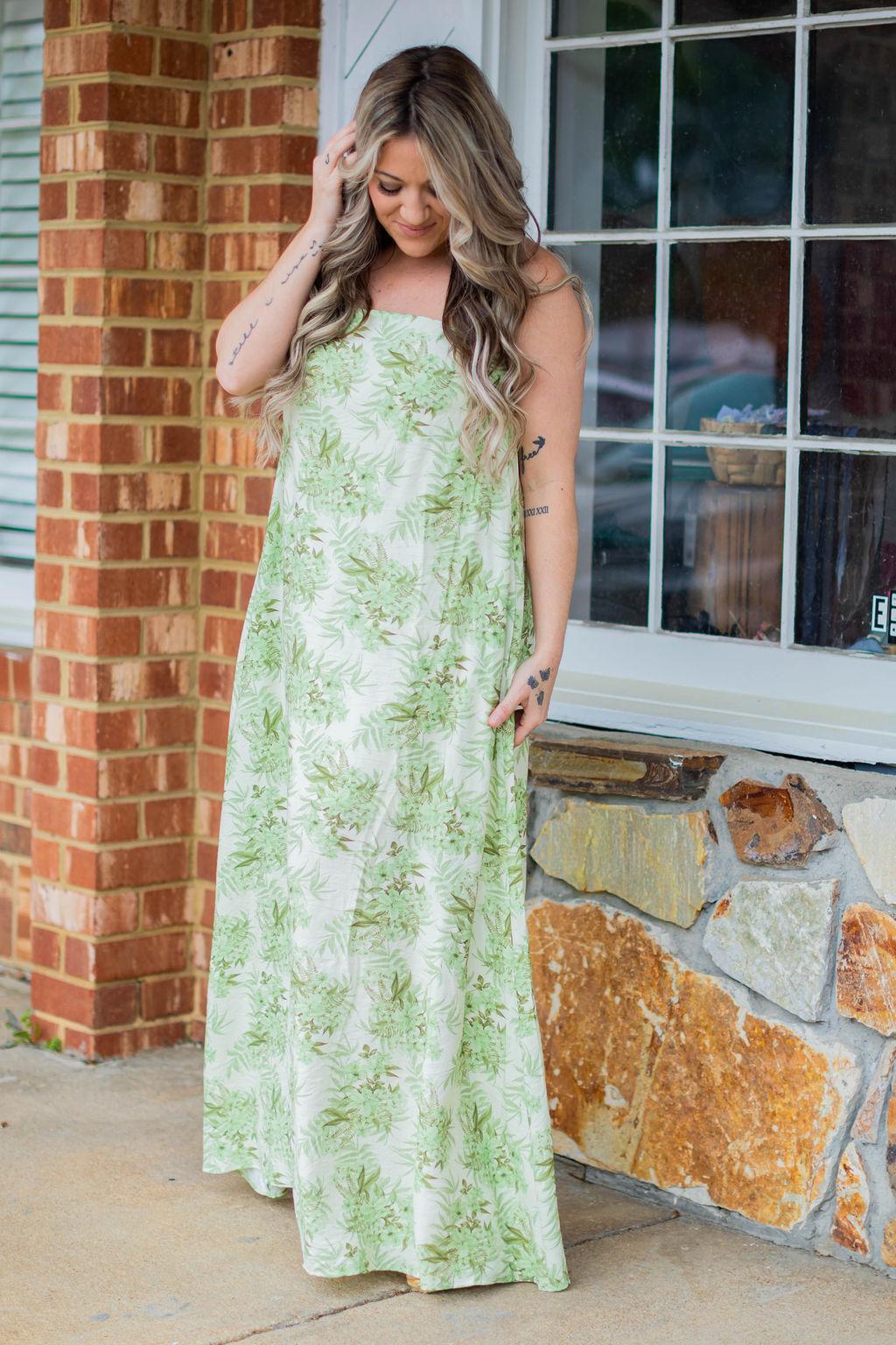 Olive Floral Tube Dress
