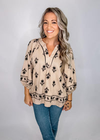 Latte and Black Printed Blouse