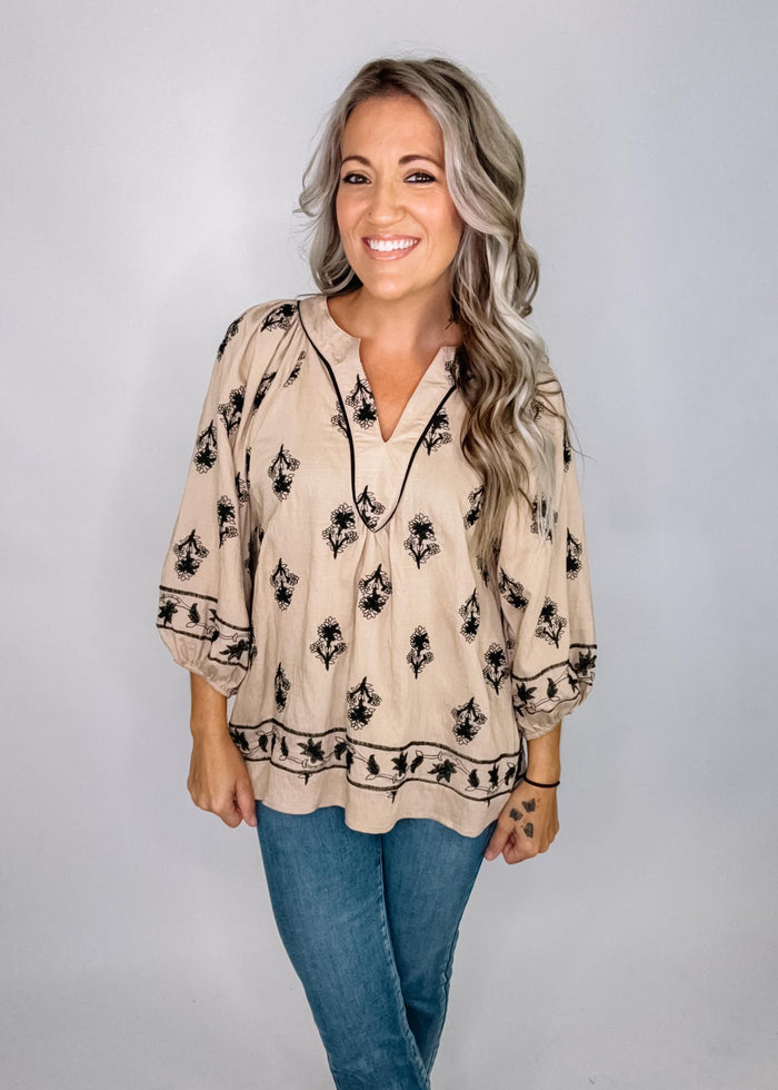 Latte and Black Printed Blouse