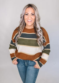 Camel and Olive Stripe Classic Sweater