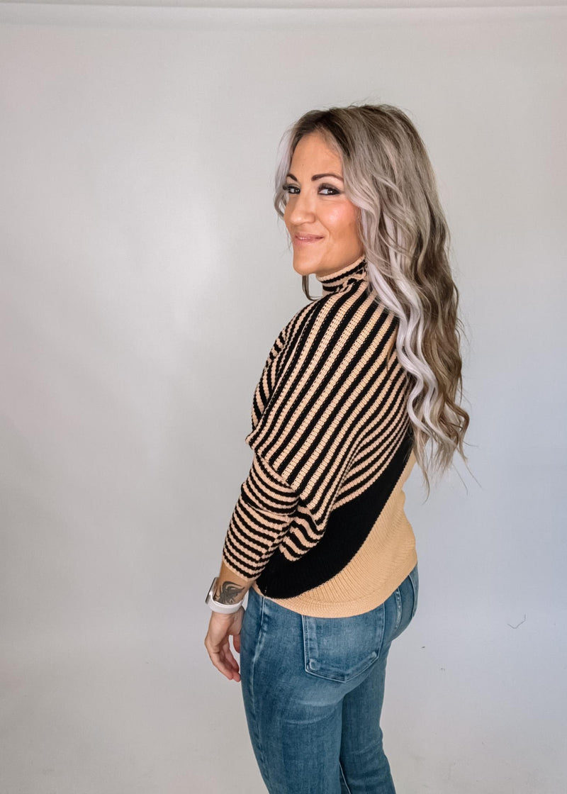 Turtle Neck Diagonal Stripe Top