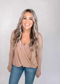Faux Wrap Long Sleeve Tunic Top