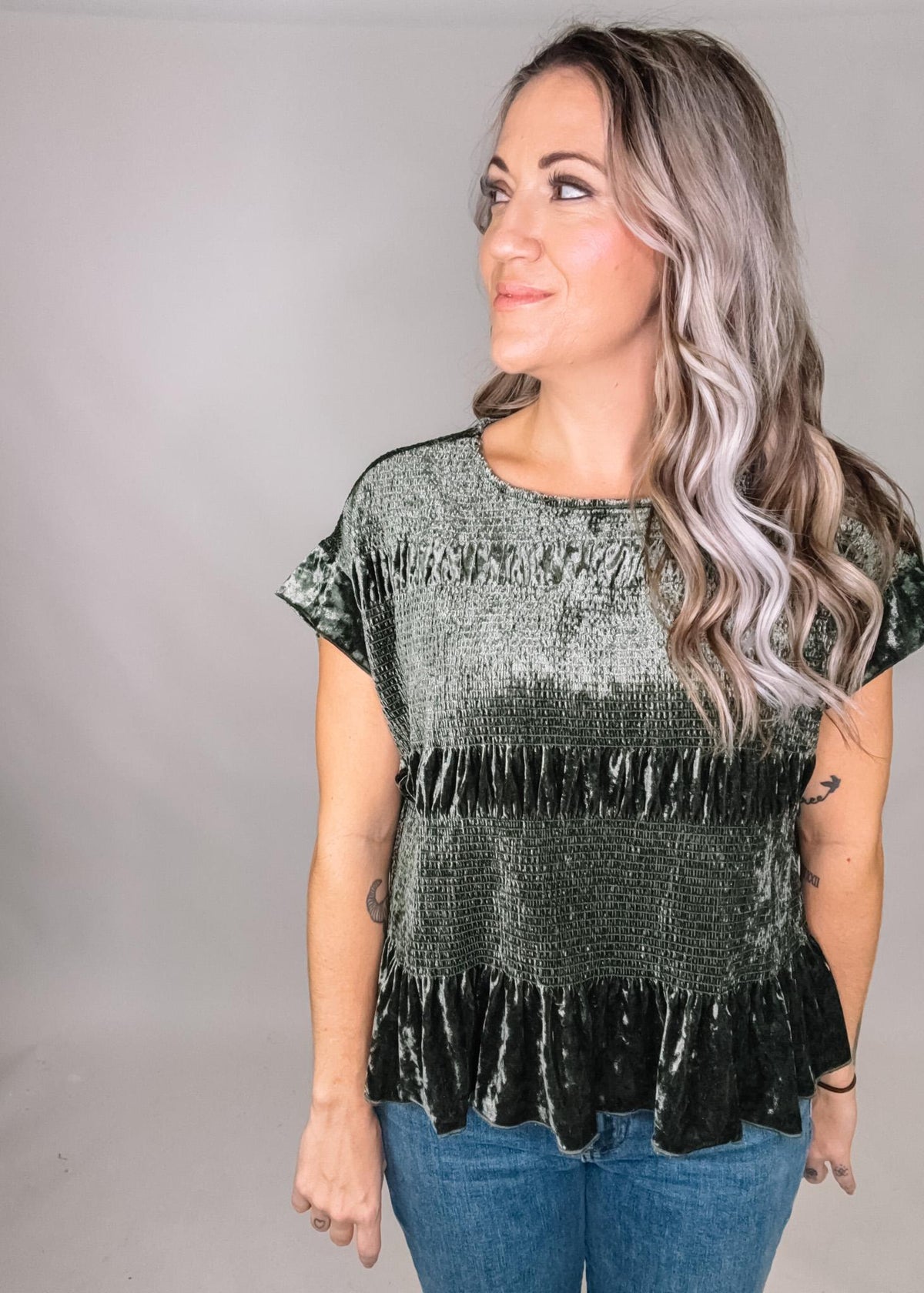 Green Velvet Textured Top