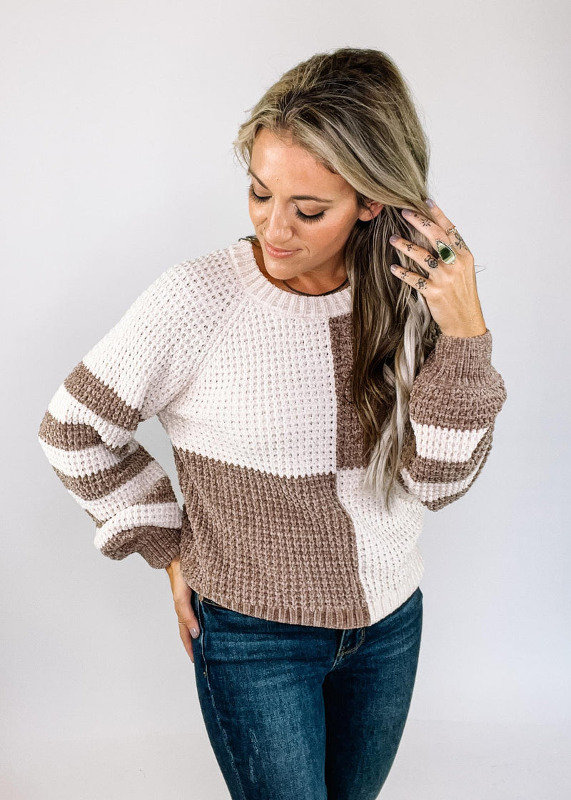 Mocha Chenille Knit Block Sweater