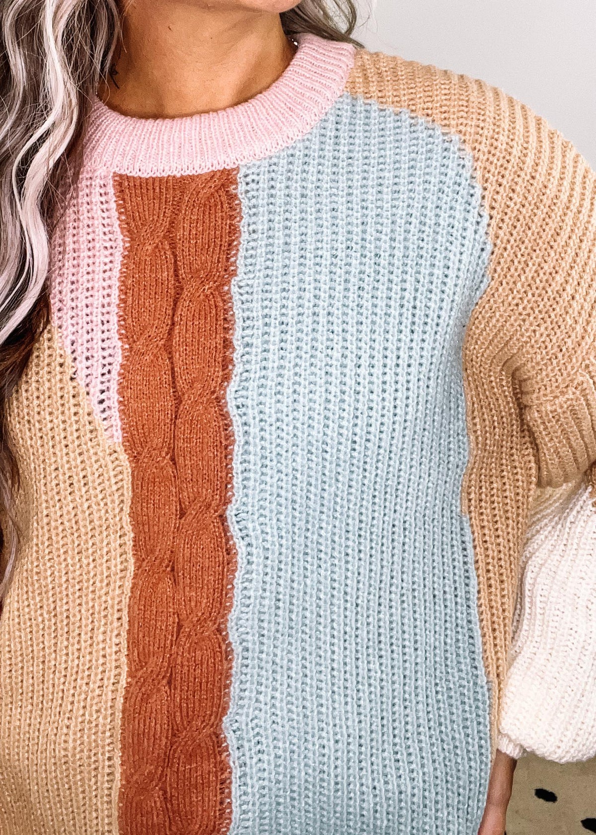 Blush Mix Color Block Cozy Knit sweater