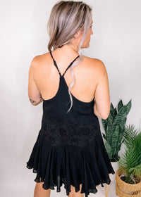 Black Eyelet Lace V Neck Cami Dress