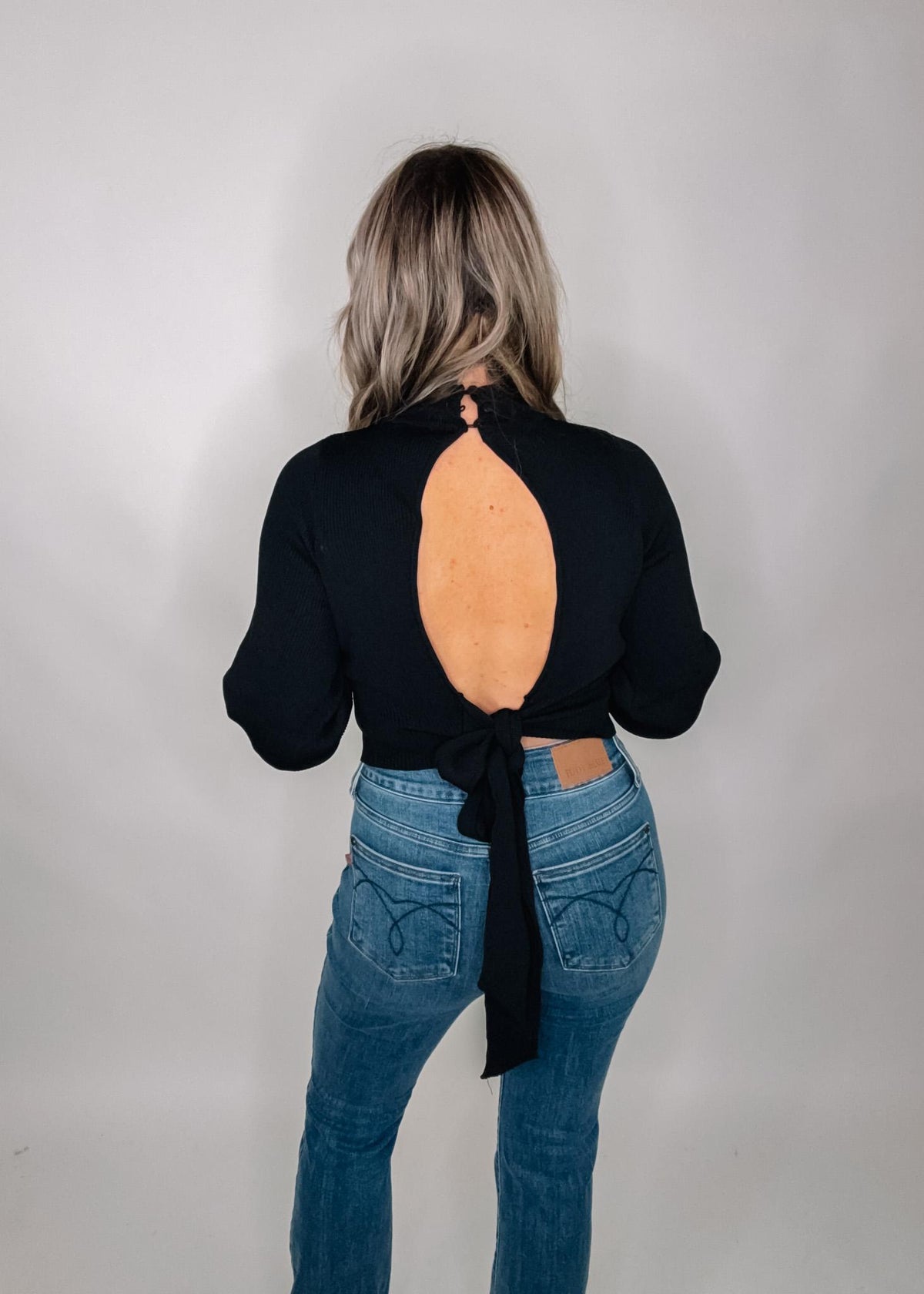 Black Open Back Bow Tie Top