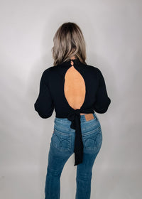 Black Open Back Bow Tie Top