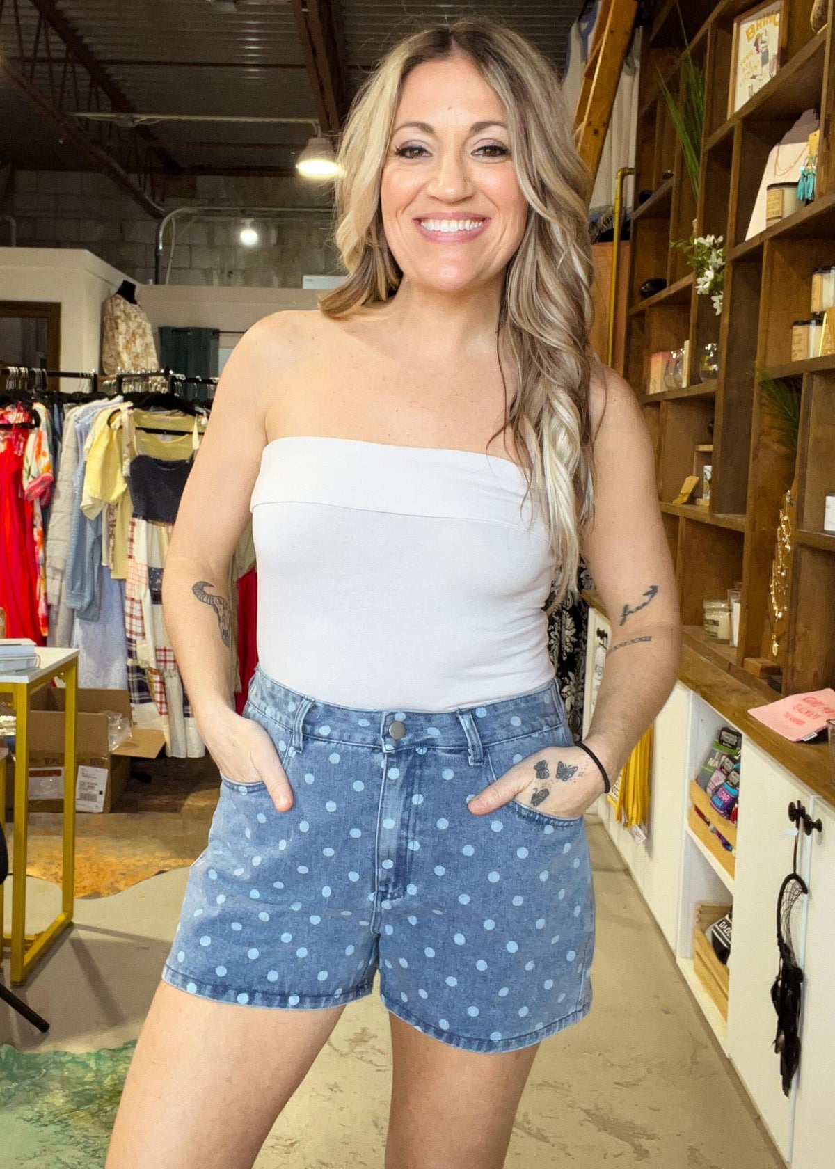 Polka Dot Denim Shorts