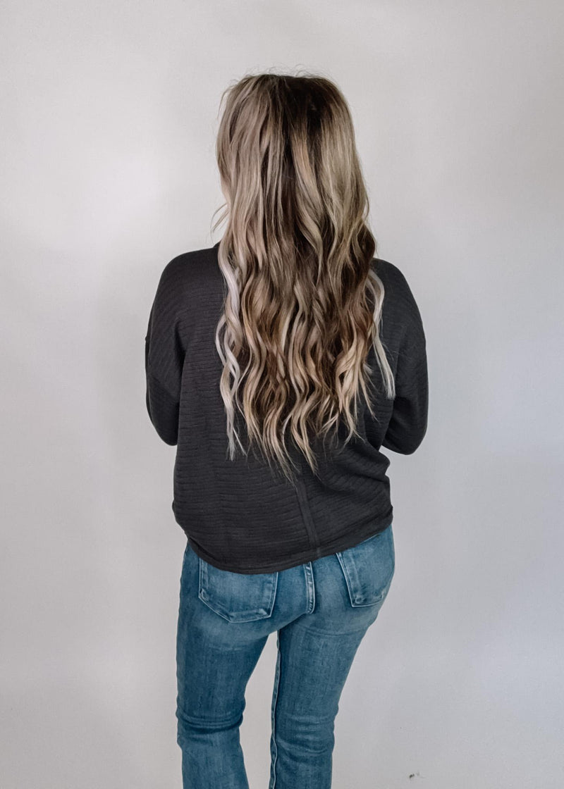 Charcoal Exposed Seam Polo Top